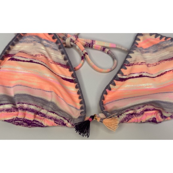 Victorias Secret Swim Bikini Set Halter Top Seashell Tassel Size Medium Striped - Picture 7 of 13